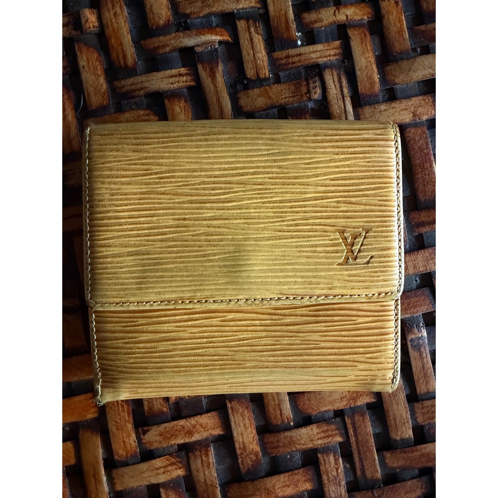 Louis Vuitton Vintage Yellow Epi Leather Trifold Wallet Purple Interior Luxury